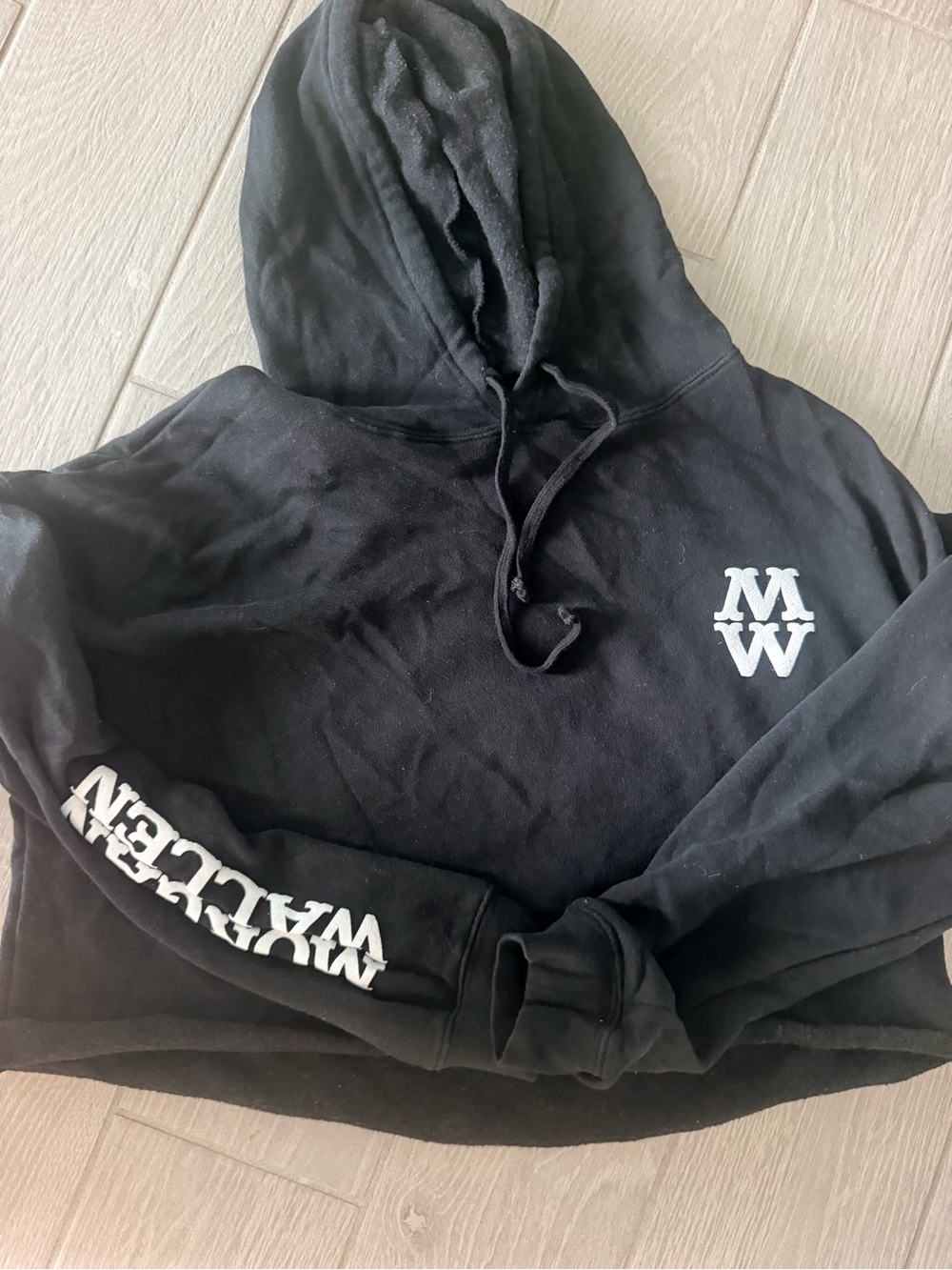 MW Women’s Black Cropped Hoodie with White Logo